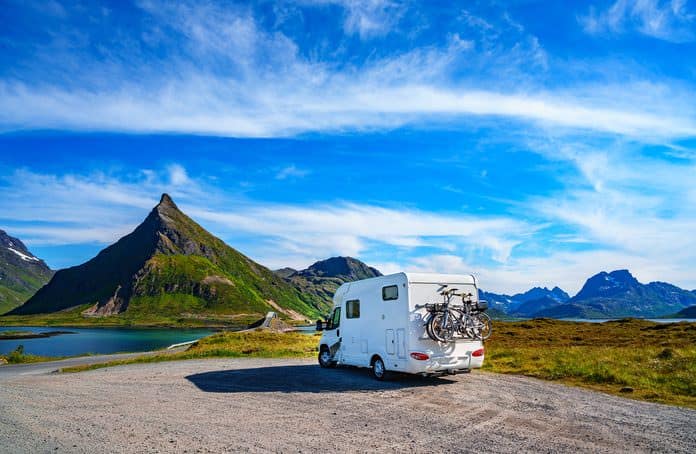 Family vacation travel, holiday trip in motorhome, Caravan car V