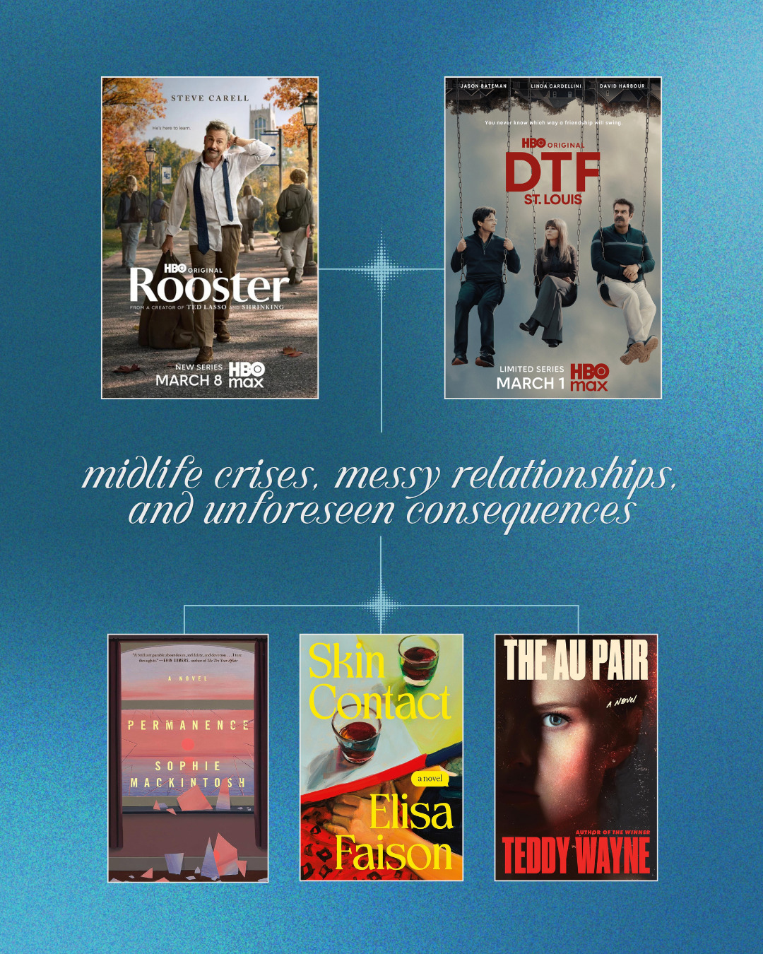 Love the HBO series "Rooster" or "DTF St. Louis"? Read "Permanence" by Sophie Mackintosh, "Skin Contact" by Elisa Faison or "The Au Pair" by Teddy Wayne